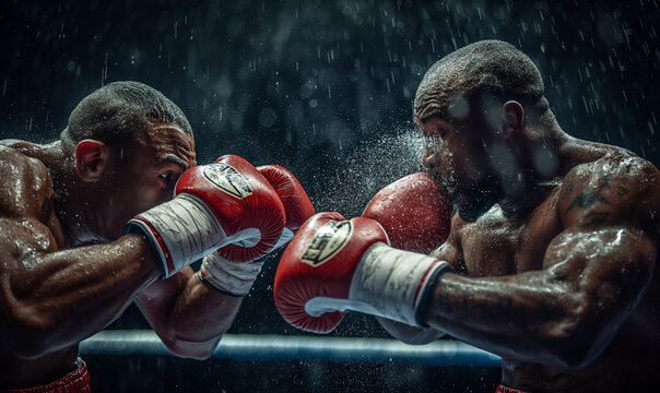 two boxers confronting each other on the boxing ring, embodying strength, competition, and intensity