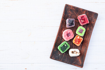 Turkish delight candy . Rahat lokum photography