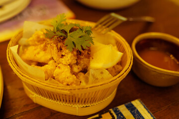 Close up Calamari, battered and deep fried squid
