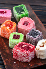 Turkish delight candy . Rahat lokum photography