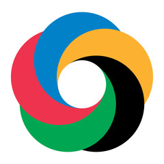 Circle with 5 color segments. Logo or icon for any project. Red, Green, Black, Yellow and Blue colors parts.