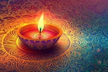 Paper Graphic of Indian Diya Lamp with Rangoli Designs