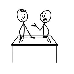 two people are looking at a blank piece of paper with the other explaining