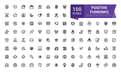 Positive thinking line icons collection. Related to emotion, attitude. Thin outline icons pack. Outline icon collection.
