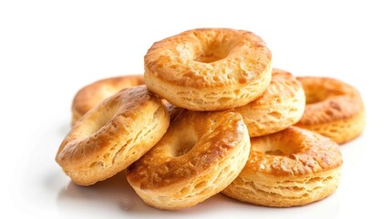Round biscuits with a hole, isolated on a white background, great for snack and baking-themed imagery and product shots