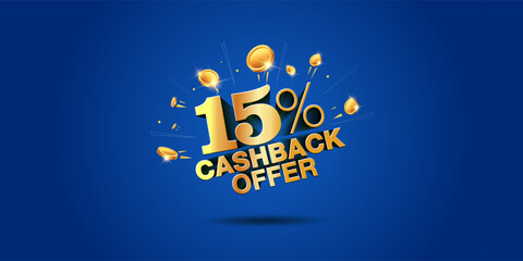 Money cashback offer Vector 3d text logo. 15% cash back Money.