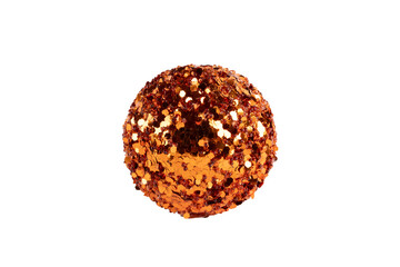 Golden christmas ball made with sequins, isolated no background.