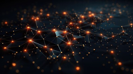 Obraz premium Abstract connected dots forming a complex network on a dark backdrop