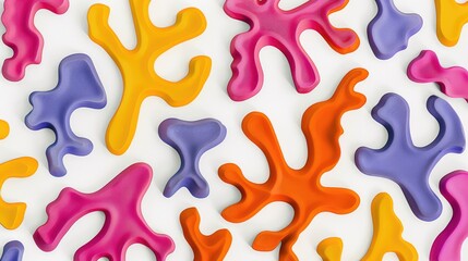 Abstract coral shapes in vibrant colors against a white background