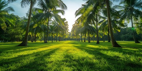 Obraz premium Pristine Coconut Palm Landscape: An Idyllic Outdoor Nature Scene Celebrating Tropical Serenity and Natural Beauty.