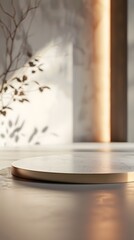 empty table with close up product display podium