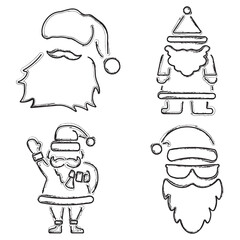 santa set of icons, brush strokes on a white background. Vector illustration.