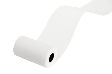 Paper tapes for cash registers. Blank tape for checks on a blank empty background.