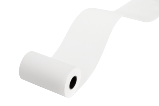 Paper tapes for cash registers. Blank tape for checks on a blank empty background.