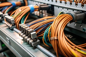 Colored network cables connected to a server.