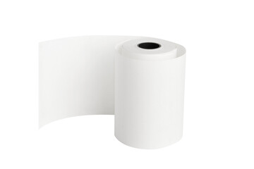 Paper tapes for cash registers. Blank tape for checks on a blank empty background.