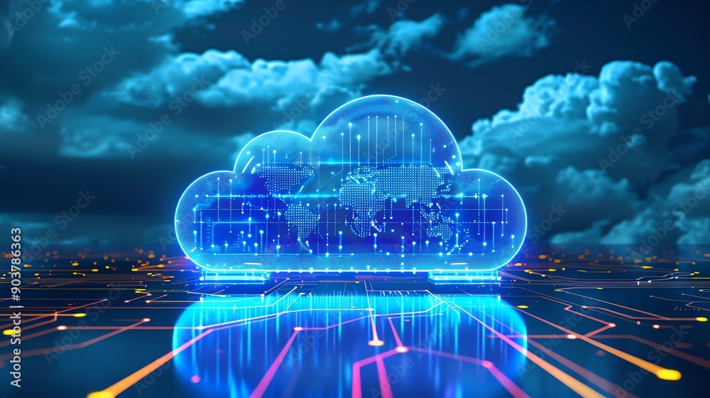 Aufkleber Cloud Computing with Digital World Map.