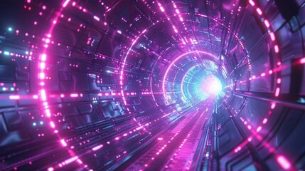 Obraz premium High-Tech Tunnel with Pink and Blue Glowing Lights Creating a Futuristic Atmosphere