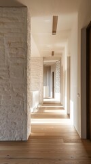 Obraz premium Modern Interior Design With White Brick Walls And Wooden Floor