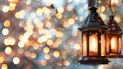 Softly glowing lanterns create a warm ambiance during a quiet holiday gathering