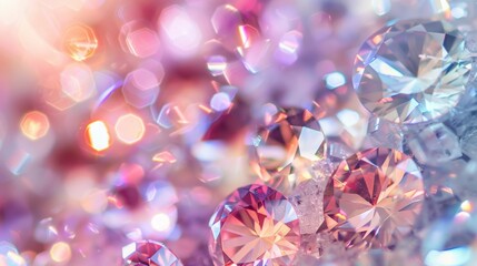 Obraz premium Delicate pastel diamonds shimmer against a blurred backdrop, creating a dreamy atmosphere during the evening