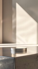 interior with light close up product display podium