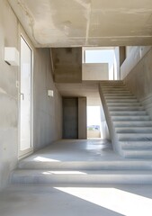 Obraz premium Concrete Stairs and Interior Design in Modern Architecture