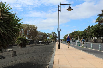 Obraz premium People Running on Alley Near Palm Trees