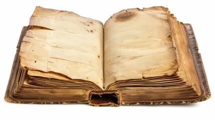 Vintage Book. Open Antique Book with Yellowed Pages and Blank Space