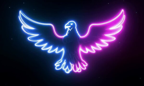  video animation of colorful neon Eagle