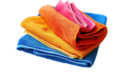 Set microfiber cloths on transparent background