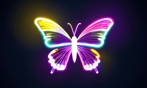  video animation of colorful neon butterfly