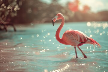 Vintage Dreamy Flamingo Collage: An Outdoor Nature Mosaic That Blends Retro Charm with Whimsical Aesthetics.