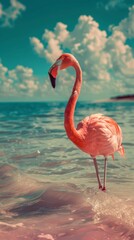 Vintage Dreamy Flamingo Collage: An Outdoor Nature Mosaic That Blends Retro Charm with Whimsical Aesthetics.