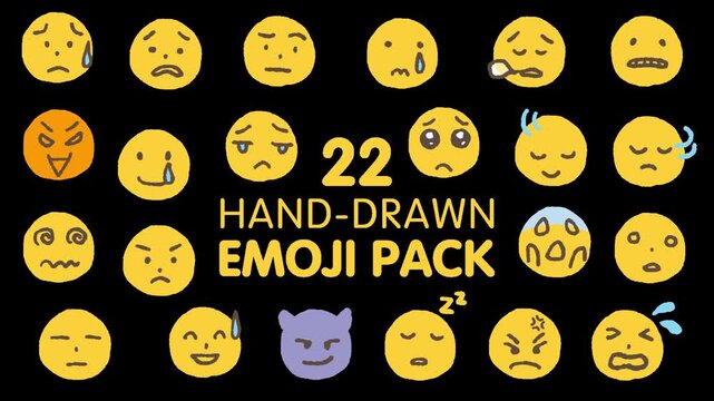 Hand-drawn Emoji pack on alpha channel (unhappy emojis)