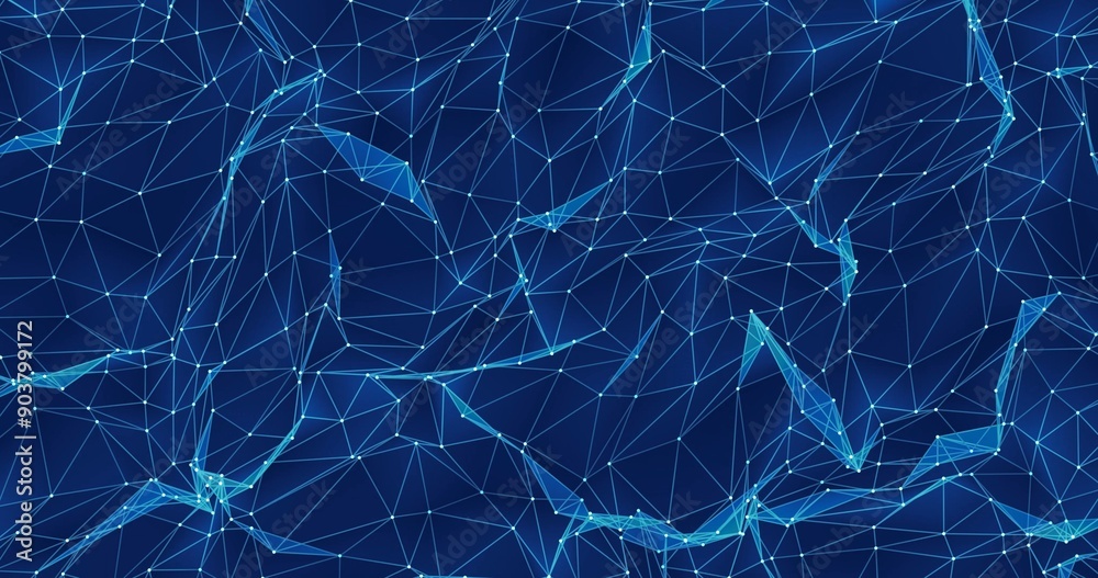 Wall mural abstract polygon wave made up of lines and dots moves. technology and futuristic image.
