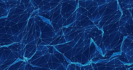 Abstract polygon wave made up of lines and dots moves. Technology and futuristic image. 