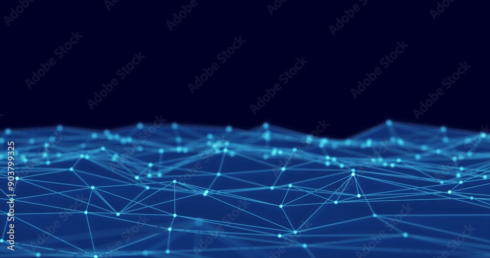 Wall mural abstract polygon wave made up of lines and dots moves. technology and futuristic image.