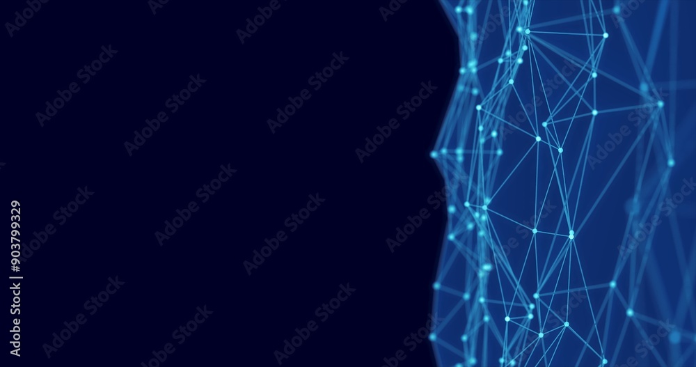 Wall mural abstract polygon wave made up of lines and dots moves. technology and futuristic image.
