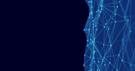 Abstract polygon wave made up of lines and dots moves. Technology and futuristic image. 