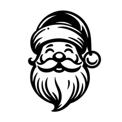 Obraz premium a Simple Santa Claus head, smile, black line stencil artwork isolated on white background