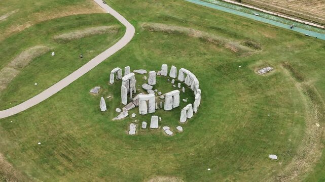 Scenic top down view on Stonehenge iconic prehistoric build in Wiltshire, England