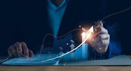 Business analysis invest strategy concept, Business man analyzing data report technology and plan...