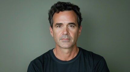 Fototapeta premium Classic Portrait of a Middle-Aged Man with Dark Hair on Gray Background - High-Resolution Image