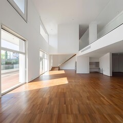 Obraz premium Modern Open Concept Home Interior Design With Wood Flooring