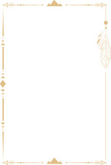 Gold frame set with tribal native indian arrow, ornament. Border thin line divider decoration with feather, simple motif.