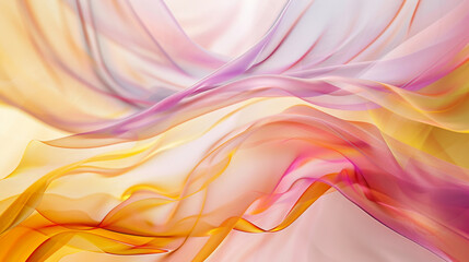 Fototapeta premium Soft, delicate layers of translucent fabric blend in pastel shades of pink, lavender, and yellow, creating an ethereal, dreamy effect.