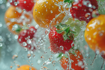 colorful fruits are being washed by water