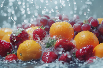 water pouring down over fresh fruits