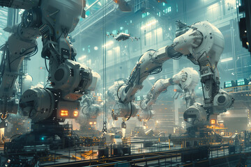 a giant futuristic robot factory